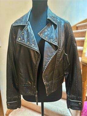 Big Chill Women’s Black Studded Leather Moto Jacket